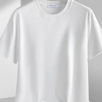 Plus Size 4XL 5XL Liquid Ammonia Mercerized Cotton T-shirt For Men Summer Cool Feeling Round Neck Top Clothes Short Sleeve Tees