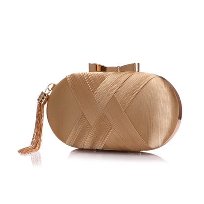 Criss Cross Fashion Evening Bags Woman Tassel Metal Day Clutch Mixed Lady Party Handbags Satin Wedding Bridal Purse