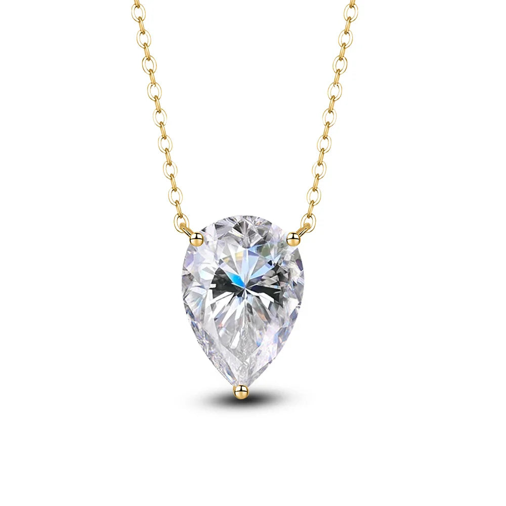 Certificate 1/2/3/4carat Teardrop Moissanite Pendant Necklace S925 Silver Pear Cut Solitaire Diamond Neck Chain for Women