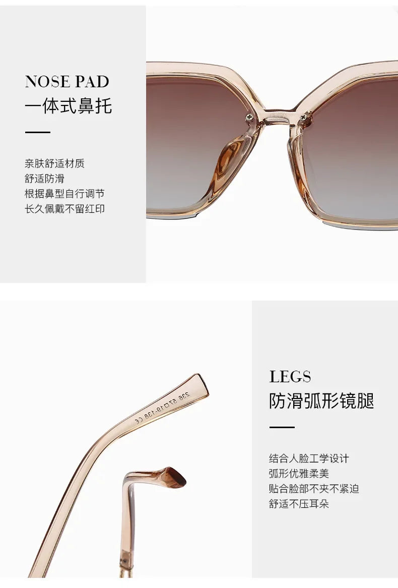 Fashion Large Frame Ladies Hollow Out Clover Inlay Women Polarized Sunglasses Drive Outdoors Sun Protection UV400 Sun Glasses