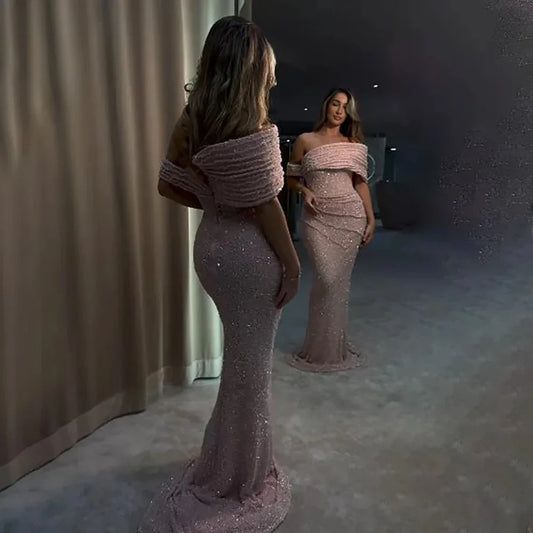 Customized Off Shoulder Mermaid Evening Dresses Sequins Shiny Sparkly Sweetheart Elegant Party Dresses Formal Prom Gown for Wome
