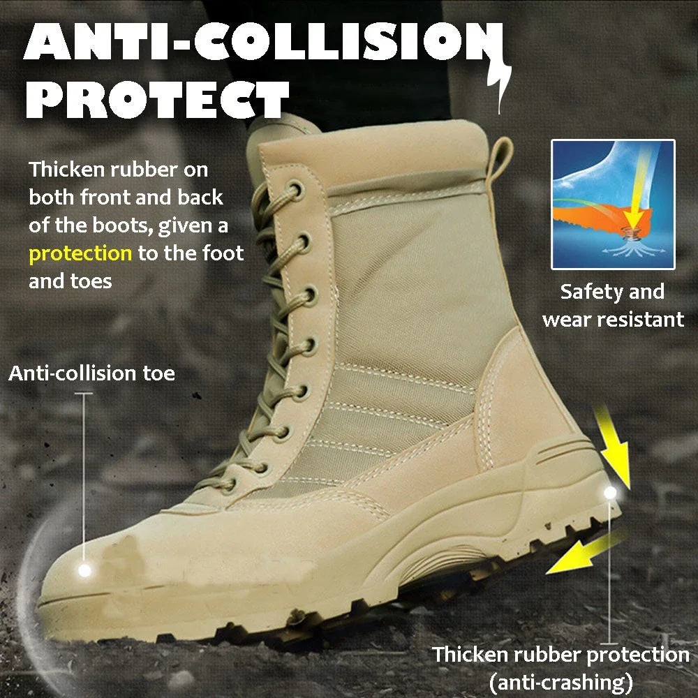 Men's Steel Toe Boots Outdoor Tactical Hiking Desert Boots Men Stab-proof Smashing Work Safty Shoes Wear Protection Shoes