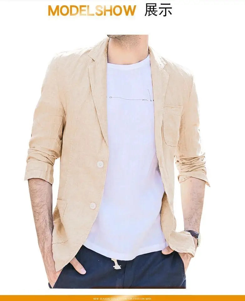 Linen Sun Protection Jacket Blazer - Men Fashionable Business Travel Wedding Versatile Casual Lightweight Cool Breathable Blazer