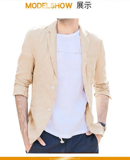 Linen Sun Protection Jacket Blazer - Men Fashionable Business Travel Wedding Versatile Casual Lightweight Cool Breathable Blazer