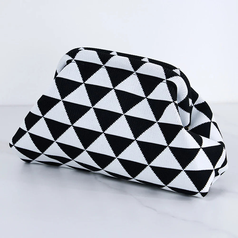 Summer Beach Clutch Bag Contrast Color Small Crochet Handbag Knitting Dumpling Clutch for Women Cute Cloud Casual Colorblock Bag
