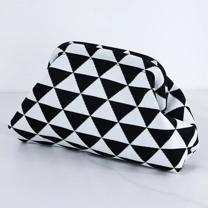 Summer Beach Clutch Bag Contrast Color Small Crochet Handbag Knitting Dumpling Clutch for Women Cute Cloud Casual Colorblock Bag