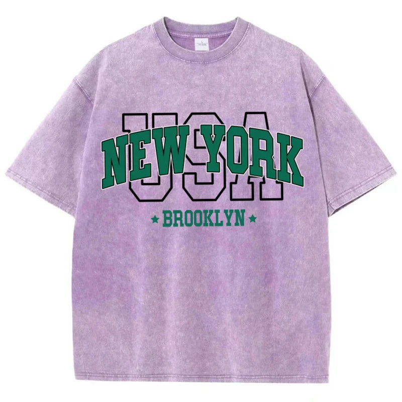 Women'S Cotton Washed T-Shirts All-Math Loose O-Neck Tee Shirts Brooklyn Usa Printing Short Sleeve Summer Street Female Clothes