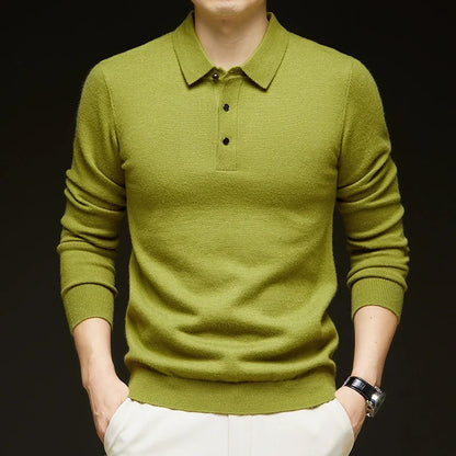 Fashion Autumn And Winter New Cashmere Sweater Men's High Quality Pullover Casual Loose POLO Knitted Bottom Shirt Jacket Shirt
