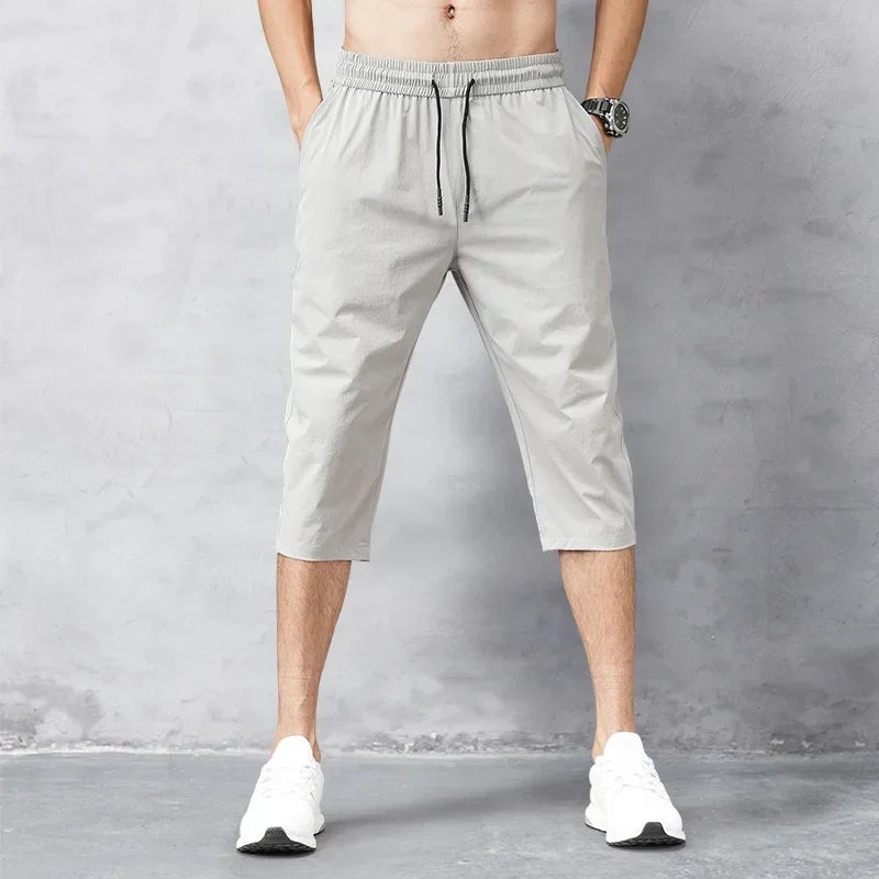 Men's Shorts Summer Breeches 2024 Thin Nylon 3/4 Length Trousers Male Bermuda Board Quick Drying Beach Black Men's Long Shorts