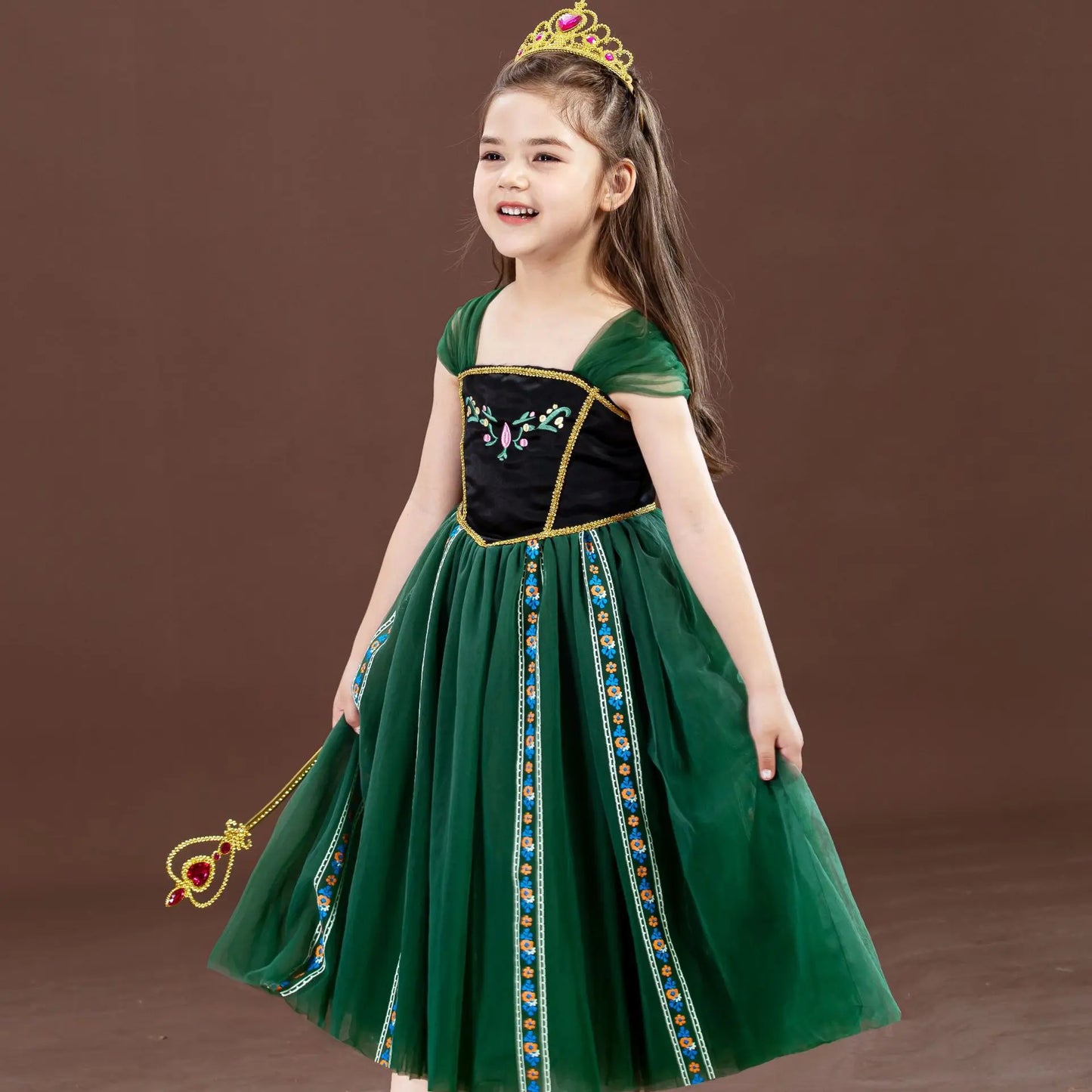 Girls' Summer Anna Frozen Baby Dress Child Green Dress Up Halloween Costume for Kids Princess Party Cosplay Dresses 2 to 8 Years