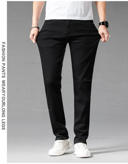 Luxury Men's White Slim Jeans Spring Summer New 98% Cotton Stretch Fashion Casual Male Clothes Straight Denim Trousers