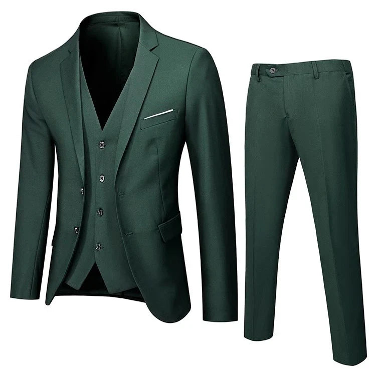 2026 New Men's Suit 3-Piece, Wedding Party Dress Jacket Vest Trousers, Fashion Slim Fit Blazer Waistcoat Pants Red Blue Green
