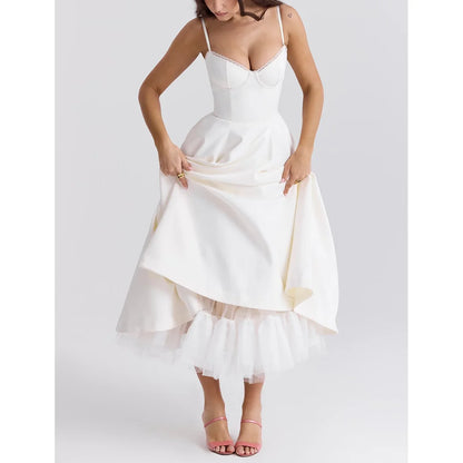 Double Layer European And American Women's New Best-Selling New Type SlingVCollar Sleeveless Dress Pettiskirt Long Skirt