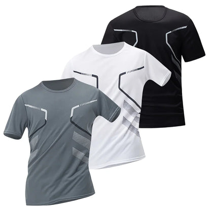 1/3 Piece Men's Four Season Printed Short Sleeved Sports Fitness Quick Drying Comfortable Plus Size Youth Casual Basic Top