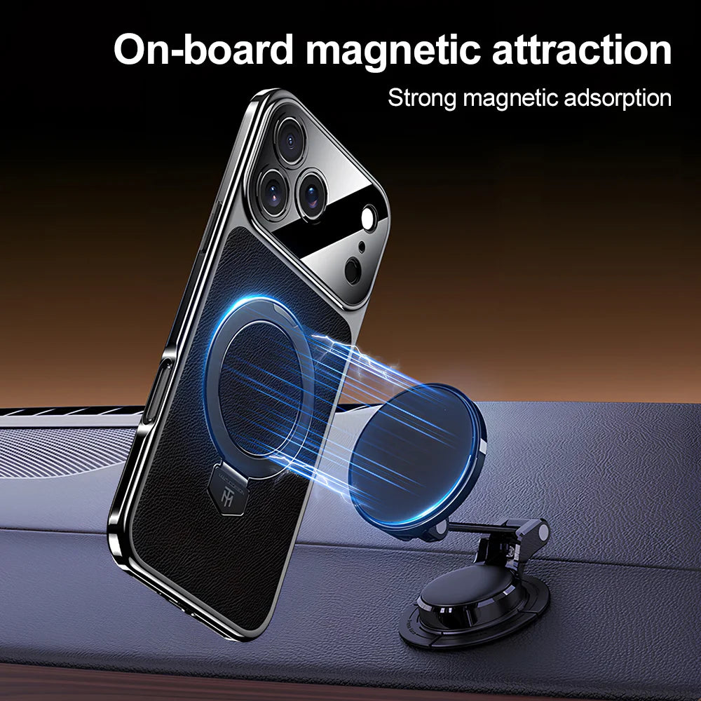 Magnetic Bracket Leather Phone Case For iPhone 17 Pro Max Air 16 15 14  17promax 16promax Magsafe Shockproof Funda Cover