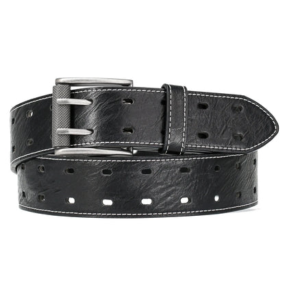 Men Classic Double Prong Belt Fashion Casual Heavy Duty Work Faux Leather Belts For Jeans Pants