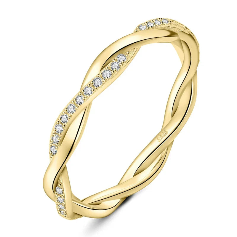 Moissanite Wedding Rings for Women Twisted 925 Sterling Silver 18K White Gold Plated Eternity Stackable Engagement Ring