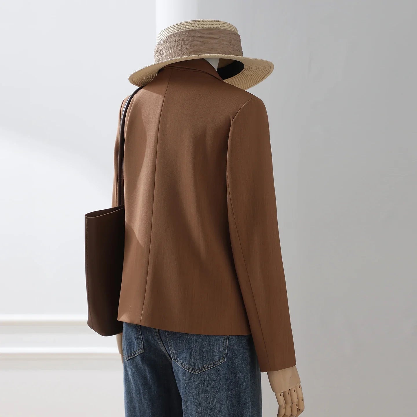 Women Vintage Brown Blazer Jacket Long‑Sleeve Single‑Breasted Lapel Suit Coat Ladies Casual Streetwear Office Slim‑Fit Outerwear