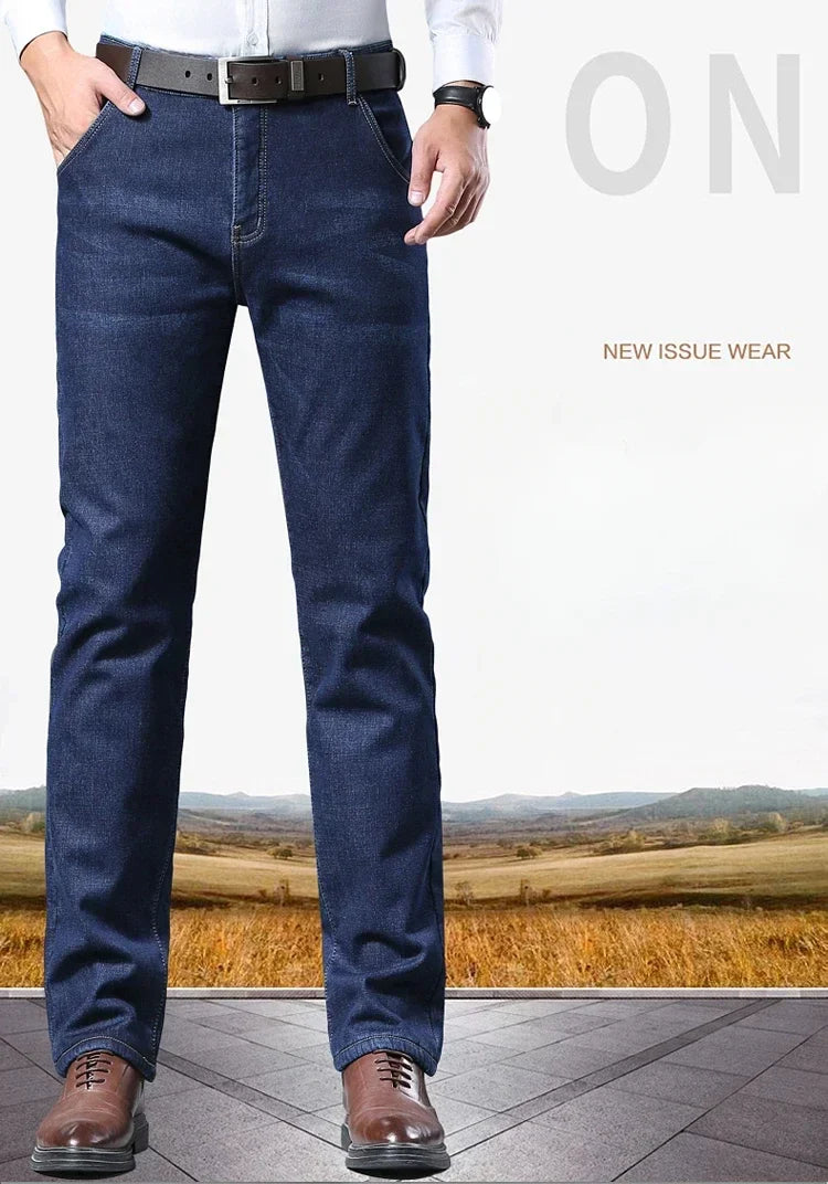 Winter Men's Fleece Thick Sherpa Jeans Business Casual Velvet Straight Denim Pants Male Wool Plush Classic Stretch Trousers