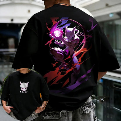 Oversized Cosplay Costumes Pokémon Lucario Unisex 2026 Summer Harajuku Anime Print Y2K Hip-hop Casual Pure Cotton T-shirt