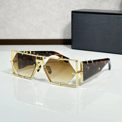 Hexagon 004 Desinger Brand Sunglasses Men Women Metal Thick Acetate Luxury Square Classical Outdoor Solar Shades UV400 with Case