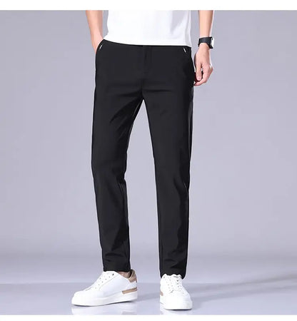 High Elastic Ice Silk Casual Pants Men's Spring Summer Ultra-thin Quick Drying Soft Breathable Business Straight Gray Trousers