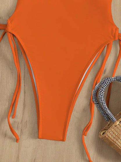 Solid Lace Up Swimsuit Woman Sexy One Piece Swimsuit Swimwear for Women Push Up Women‘s Bathing Suit Beachwear Female Bodysuit