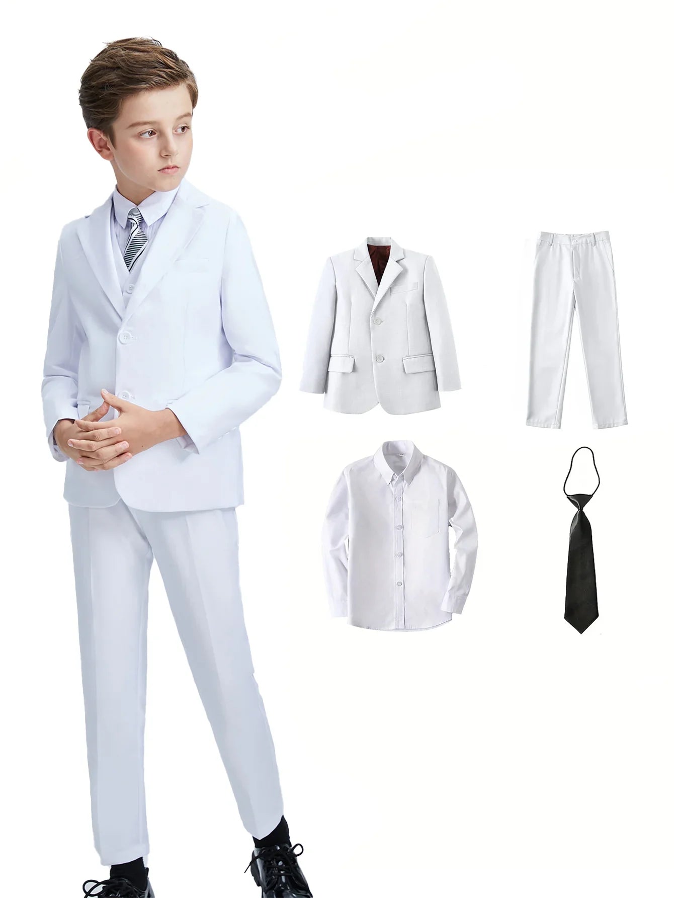 Boys Suit 4 Piece Jacket Pants Shirt Tie Bow Tie Random Wedding Birthday Party Gift Size 2-16Y Teens Suit Tuxedo