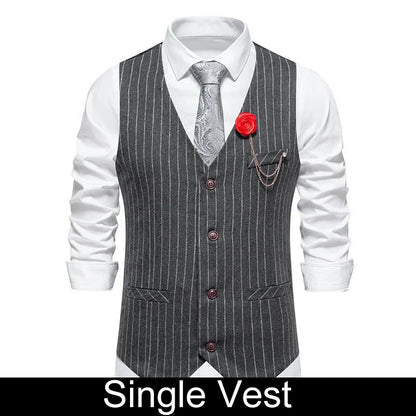 Men Suit Vest Vintage Striped Single-breasted Man Waistcoats Business Casual Slim Sleeveless Male Party Dress Vests