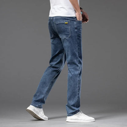 Spring Summer Thin Men's Classic Jeans Elastic Loose Straight Cotton Casual Denim Trousers Brand Clothing Business Male Pants