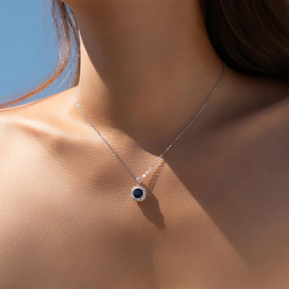 925 Sterling Silver Elegant Luxury Geometric Royal Blue Zirconia Pendant Necklaces For Women Anniversary Fine Jewelry