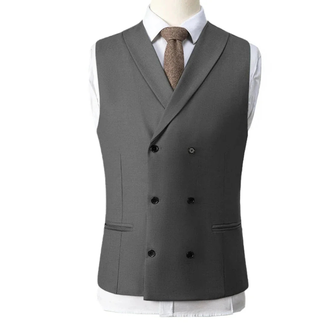 Men Vest Gray With Lapel Double Breasted Solid Waistcoat For Banquet Wedding Business Work Office Casual Daily Men Suit Vest