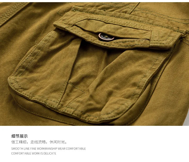 Men's Casual Washed Cotton Cargo Shorts Multi-Pocket Durable Knee-Length Work Shorts Pantaloncini Uomo Camouflage Roupas Hombre