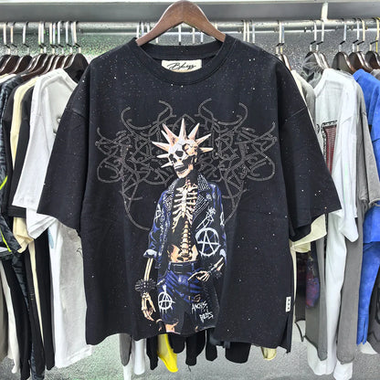 Shinning Bling Diamond Short Sleeve Cropped T-shirt for Men and Women Crew Neck Rhinestone Loose Cotton Summer Tshirts Oversized