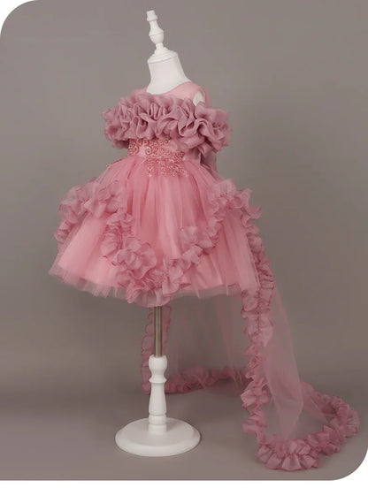 Fashion Flower Girl Dresses for Weddings Lace Mesh Sleeveless Pageant Princess Ball Gown Summer Kids Birthday Dress 1-7 Years