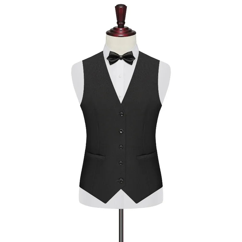 Men 2-piece Set British Style Single-breasted V-neck Vest Man Straight-leg Pant Male Slim Wedding Office Casual Outfit