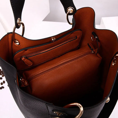 2PCS Luxury PU Leather Large Capacity Tote Bag Classic Women’s Handbag with Hand Coin Purse Top-Handle Shoulder Bag