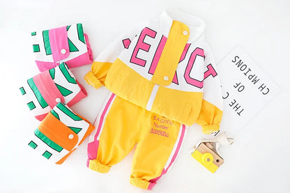 New Spring Autumn Baby Boy Girl Clothes Suit Children Casual Letter Jacket Pants 2Pcs/Set Toddler Cotton Costume Kids Tracksuits