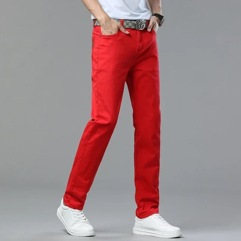 6 Colors New Jeans Men's Stretch Cotton Denim Pants Classic Straight Fashion Fit Autumn Business Casual Trousers Man Clothes