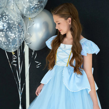 Cinderella Cosplay Costume Kids Clothes for Girls Sequins Princess Dress with Crown Gloves Birthday Party Ball Gown 2-10 Years