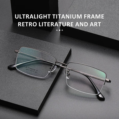 Simple New Retro Ultra-light Titanium Eyeglass Frames Men's Anti-blue Light Glasses Can Be Customized Prescription 18012