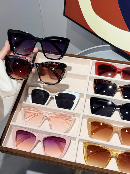 10Pcs Women's Cat Eye Frame Fashion Glasses Simple and High-End Dopamine Color Stunning Combination Set Suitable for Daily Use