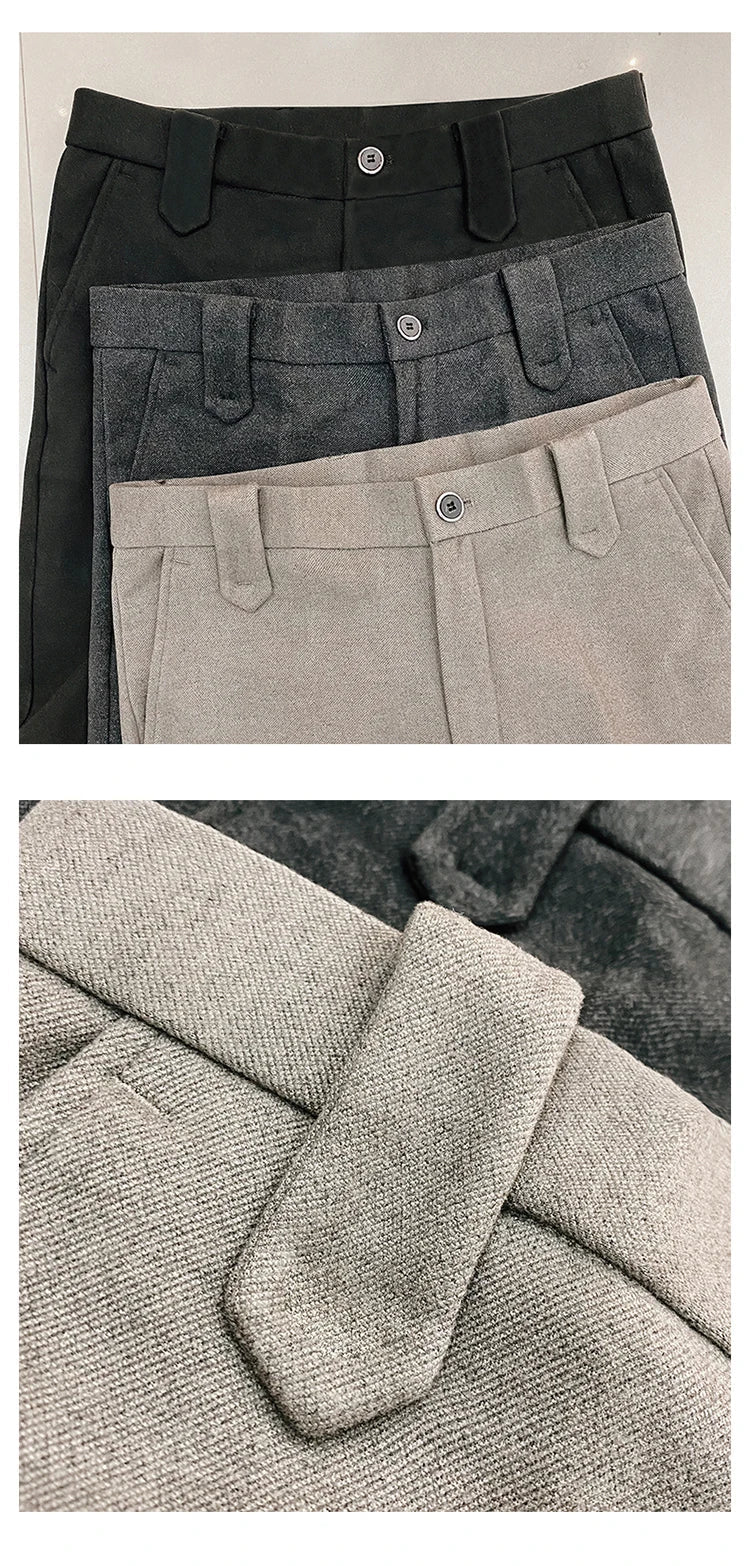 2025 Winter Men Suit Pants Woolen Thicken Keep Warm Formal Trousers Pantalones Hombre Solid Casual Slim Fit Pants Men Clothing