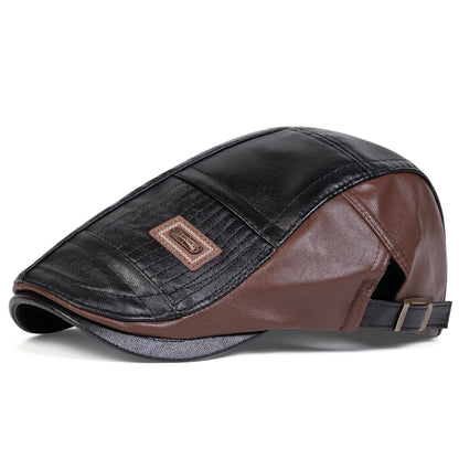 Men Retro Pu Leather Newsboy Caps JAMONT labeling British Painters Hats Spring Autumn Side Adjustable Flat Cap Hip Hop Berets