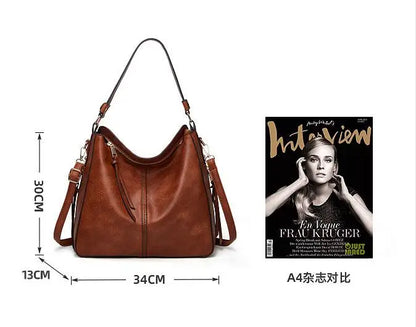 Hobo Bag Leather Women Handbags Female Leisure Shoulder Bags Fashion Purses Vintage Bolsas Large Capacity Tote Bag