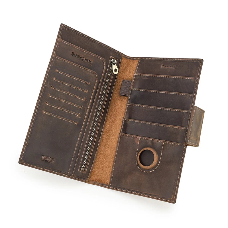 Genuine Leather Family Passport Clutch Wallets RFID Card Holder AirTag Slot Passport Cover Families Travel Bag Handbag