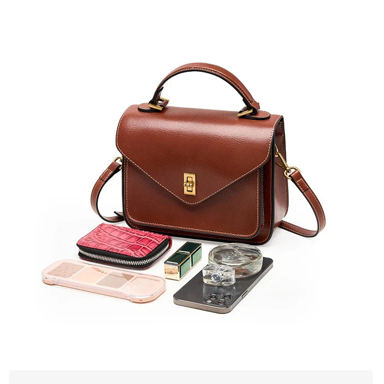 Genuine Leather Women luxury bag high quality Simple vintage Fashion Postman handbags ladies 2025 shoulder green small bag