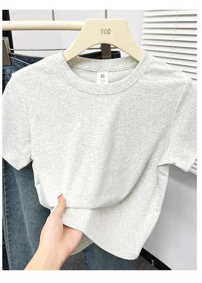 2026 Summer New High Quality Casual Plus Size T Shirt Sexy Short Sleeved Sleeves Fashion Trend Solid Women Clothing Y2k Tops