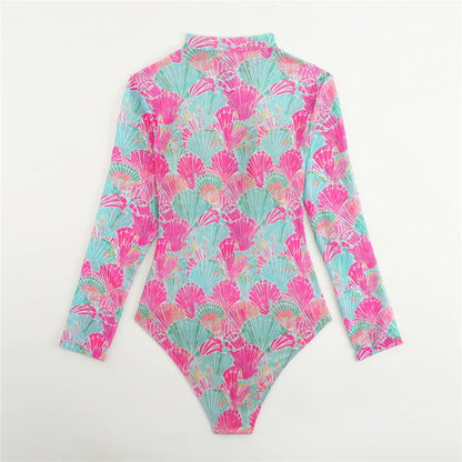 One Piece Sun Protection Swimwear 2026 Women Long Sleeved Print Swimsuit Female Sports Bathers Swimming Bodysuit Beach купальник