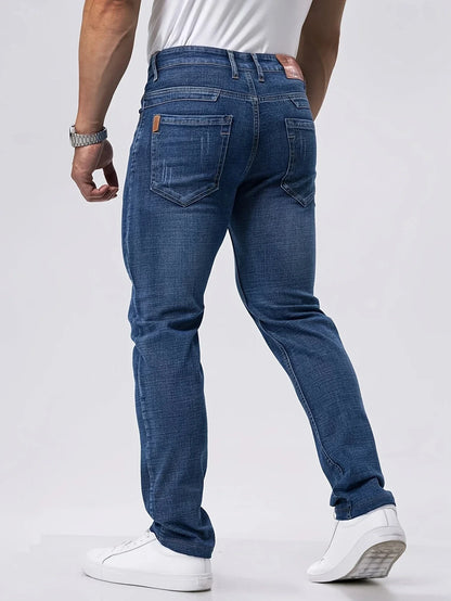 New Business Men's Jeans Casual Straight Stretch Fashion Classic Blue  Work Denim Trousers Male Brand Clothing 29-40size